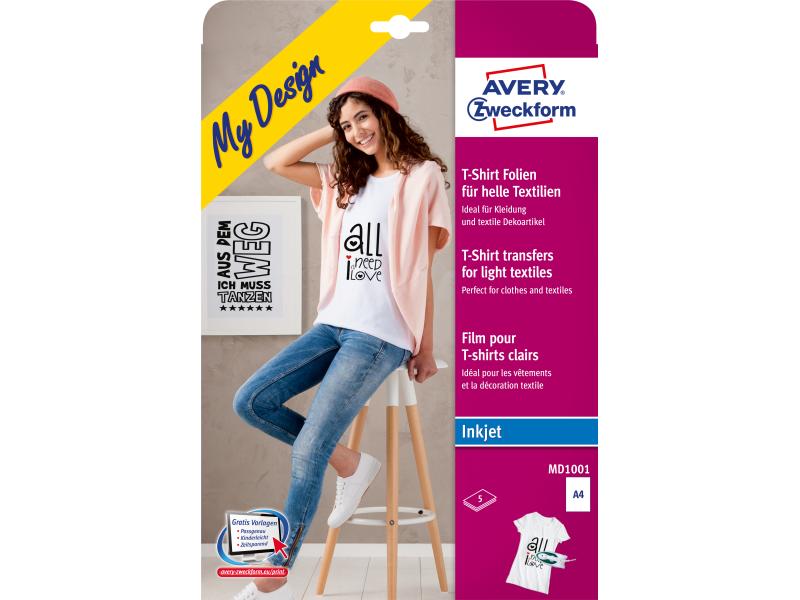 Avery Zweckform Aufbügelfolie Avery Inkjet Wärmeübertragungsfolie bedruckbar