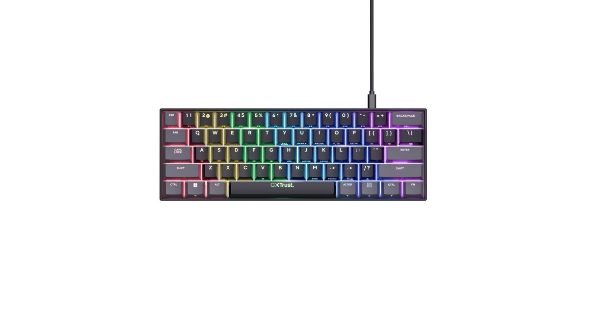 TrustGXT 867 Acira 60% mini mechanisch gaming-toetsenbord, gaming toetsenbord  (Zwart, US lay-out, Outemu Red, 60%, RGB)