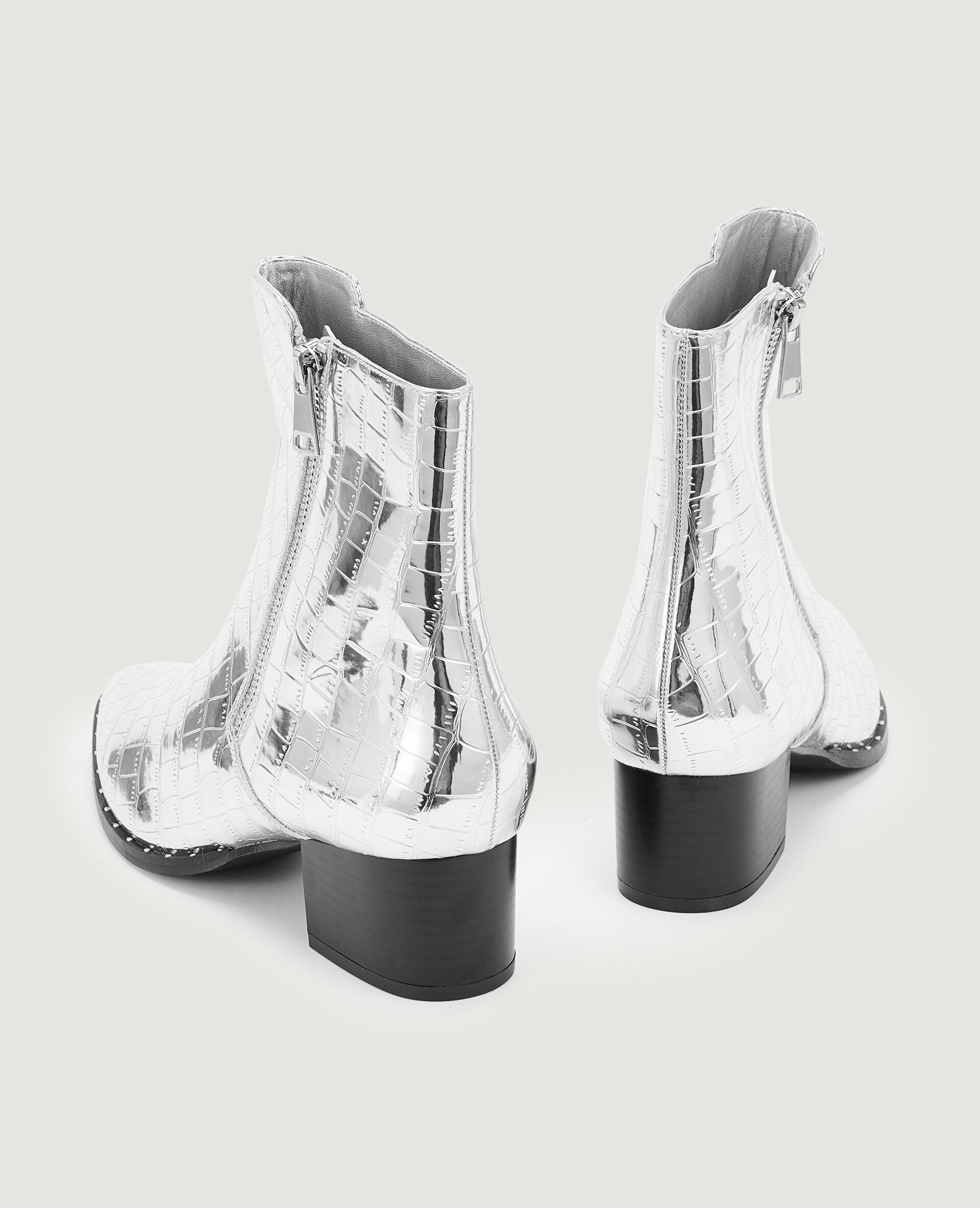 Boots santiags effet croco avec clous - Argenté