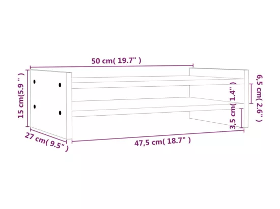 Support de moniteur Blanc 50x27x15 cm Bois de pin solide