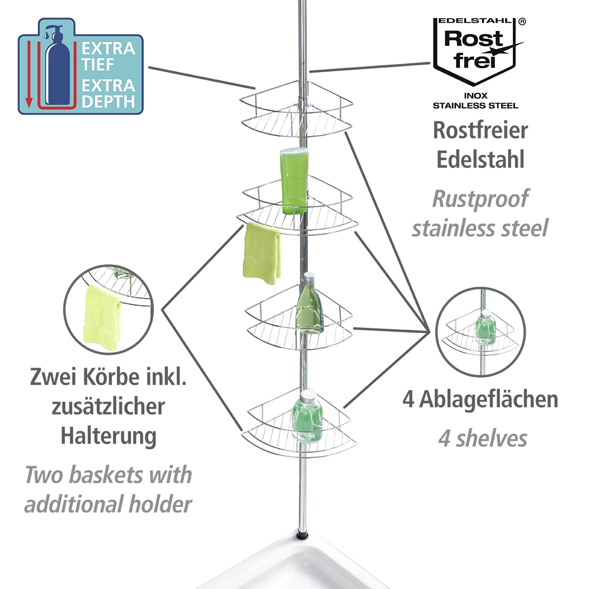 Wenko Dolcedo telescopisch doucherek RVS glanzend