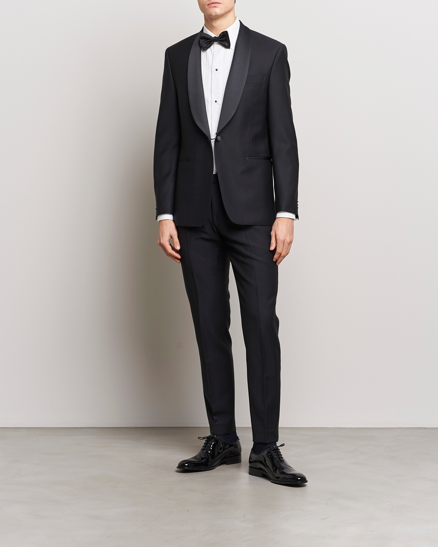 Oscar Jacobson Denz Wool Tuxedo Trousers Black