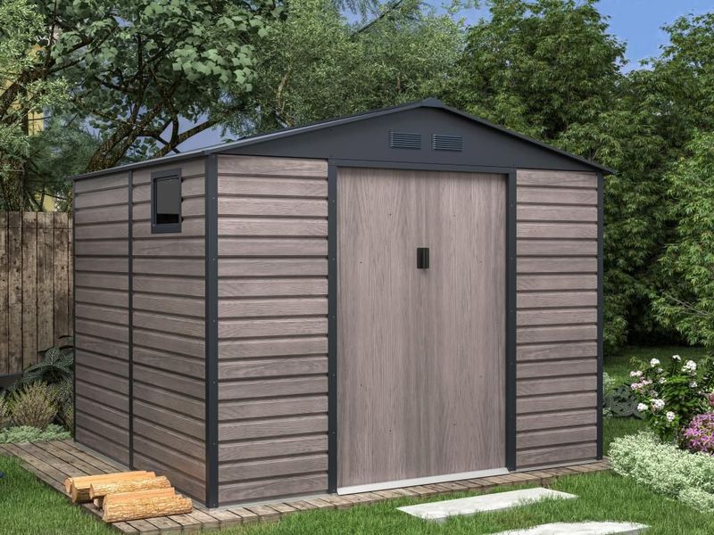 ADELMO Tuinhuisje Gegalvaniseerd Staal Grijs Houteffect 7,17 m²
