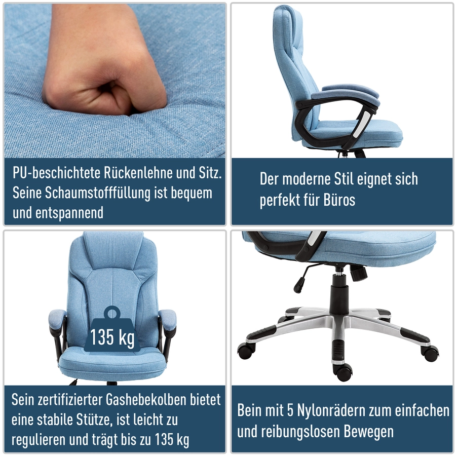 Vinsetto Bürostuhl mit Wippfunktion hellblau