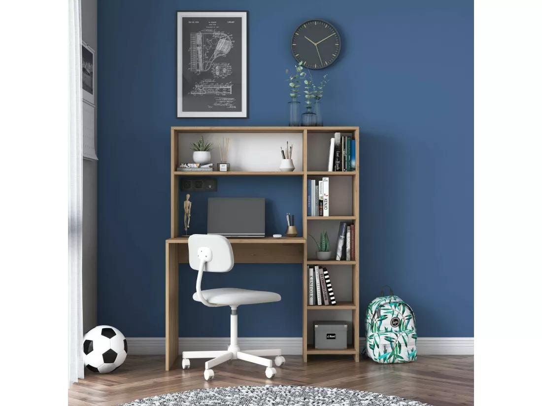Bureau Callidora, Pupitre polyvalent, Table de bureau pour PC, Plan de travail, 113x40h142 cm, Chêne