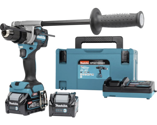 Makita XGT® HP001GD201 40V accu-slagboormachine, inclusief 2 accu's (2,5 Ah), lader en MAKPAC maat 3 koffer.
