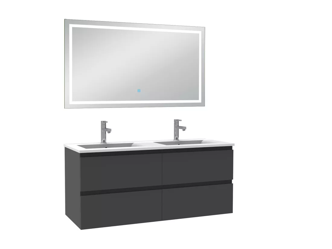 Ensemble meuble Salle de Bain 120cm Anthracite double vasque et miroir lumineux 3 couleurs et dimmable