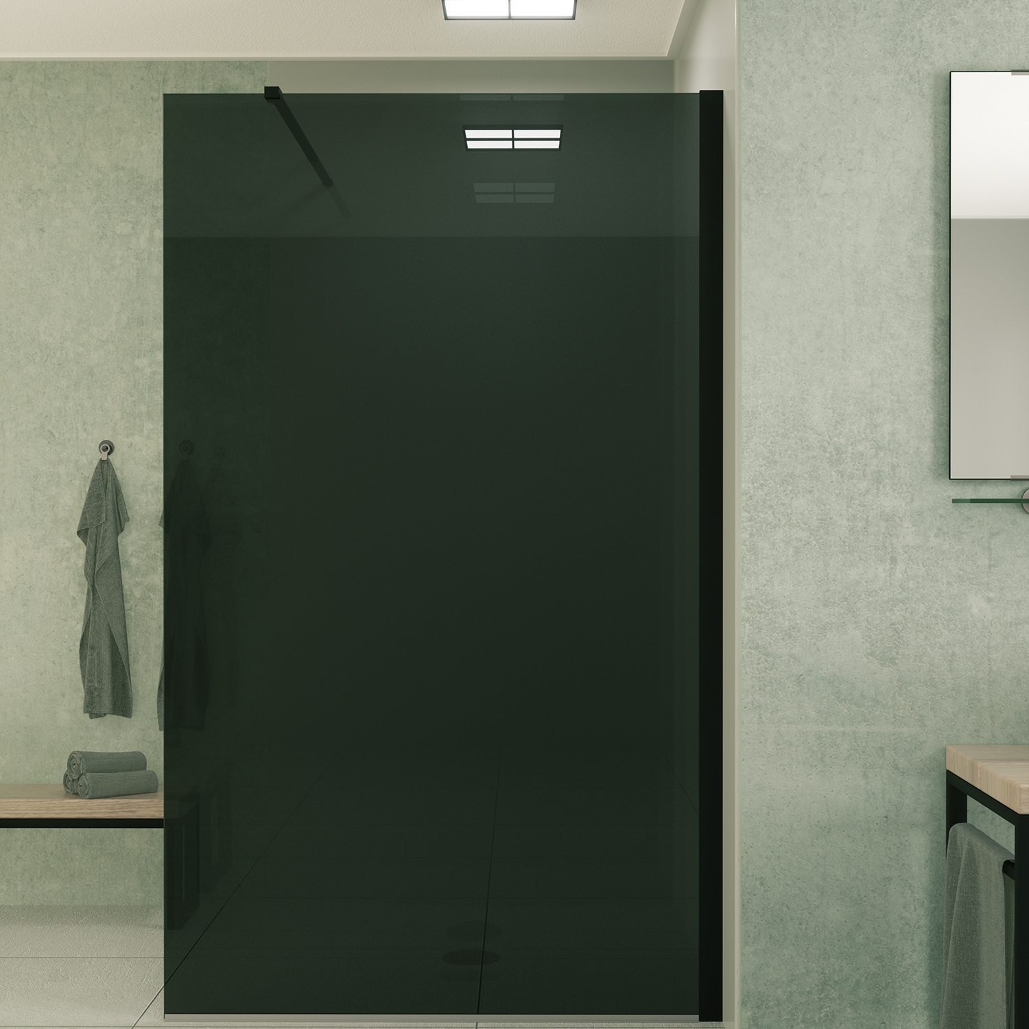 Mueller Slimline inloopdouche 100cm rookglas anti-kalk inclusief mat zwart profiel & stang