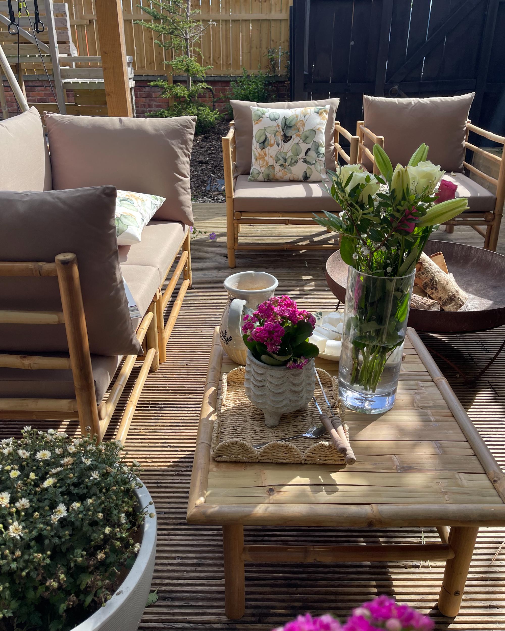 Loungeset met tafel 4-zits CERRETO Bamboehout Taupe