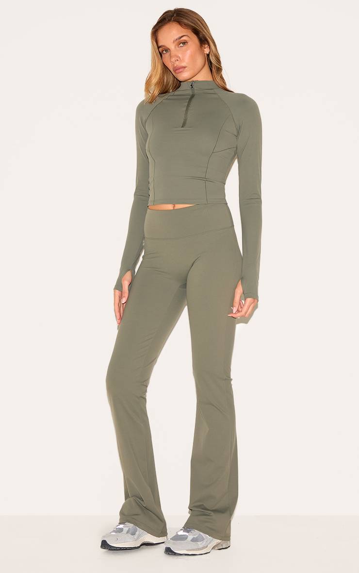 Vert Olive Haut De Sport Sculptant À Fermeture Éclair Quart