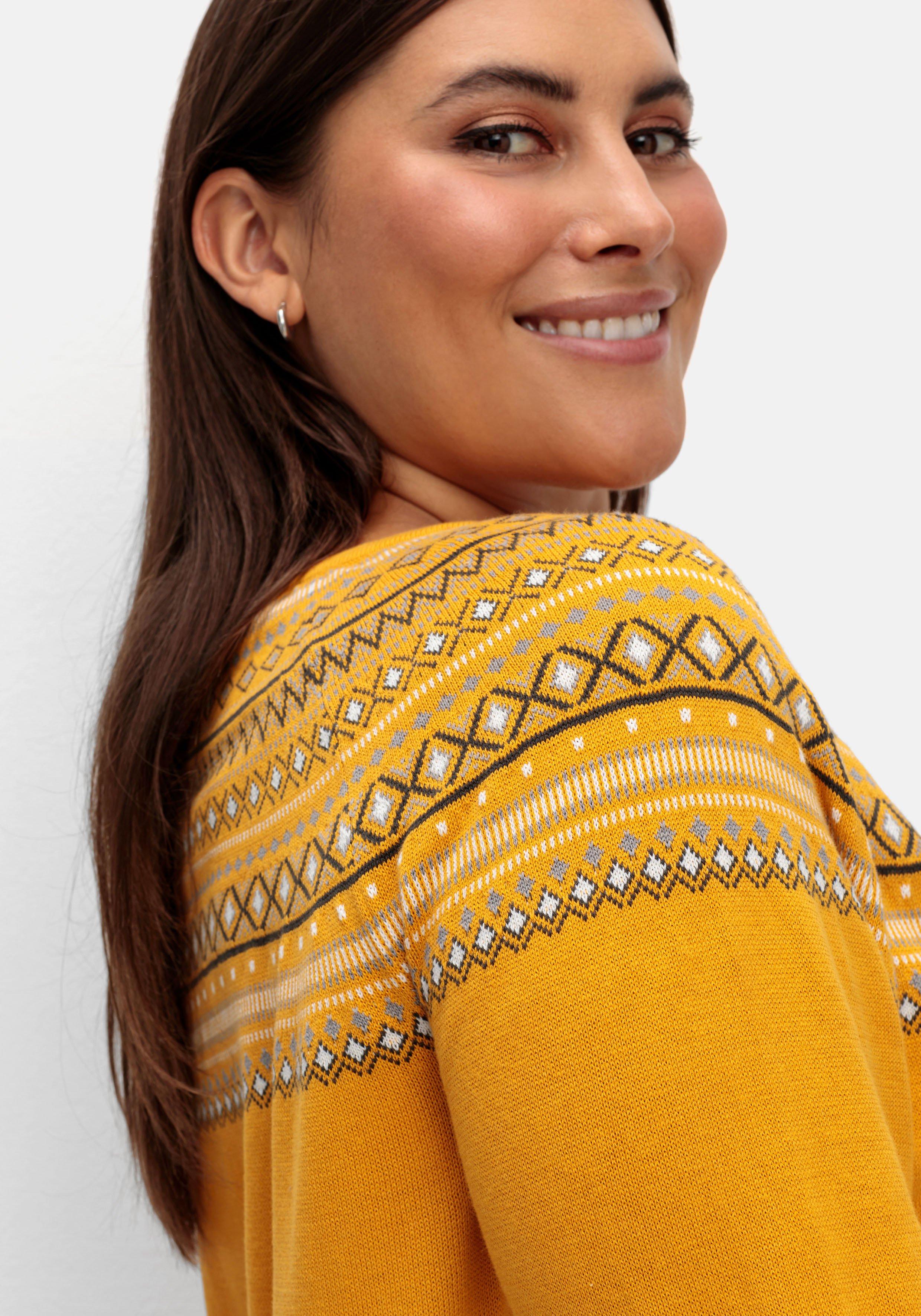 Strickjacke im Norwegermuster, offene Longform