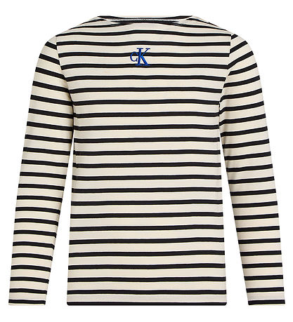 Calvin Klein Bluse - Boatneck Stripe - Turtledove/Ck Black Small