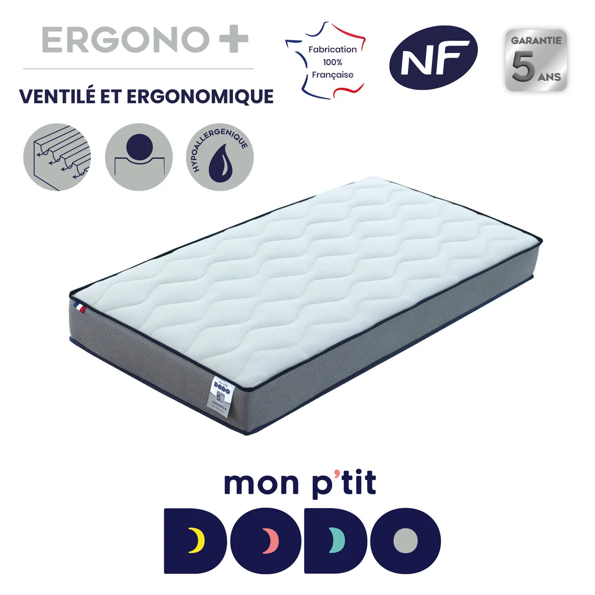 Matelas bébé Ergono Haute Résilience - Ultra respirant et ventilé