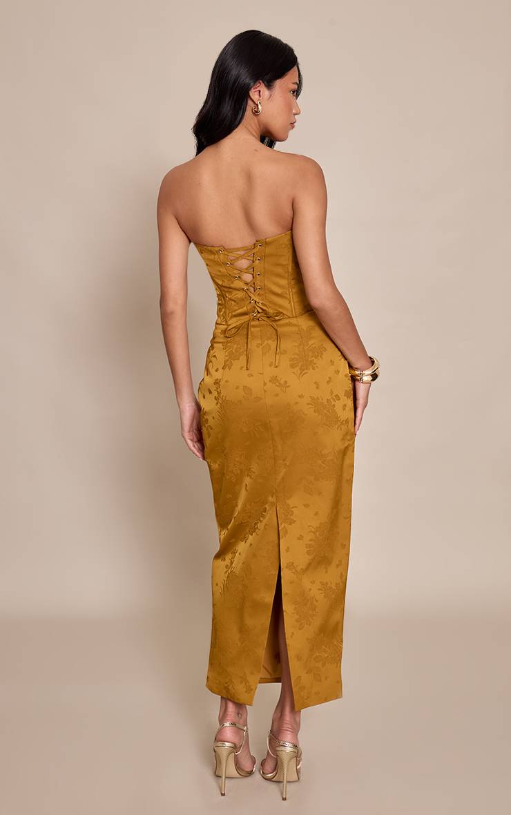 Doré Robe Midaxi Corset À Œillets Et Agrafes En Jacquard Olive Doré