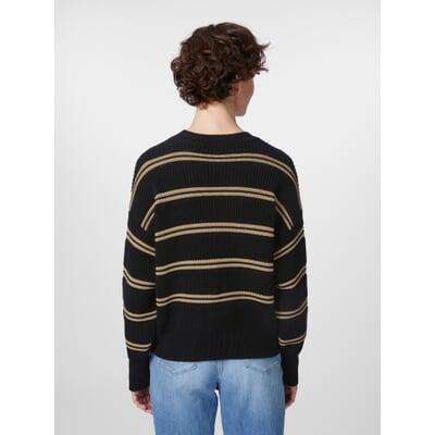 Damen-Baumwollpullover, Schwarz-Beige