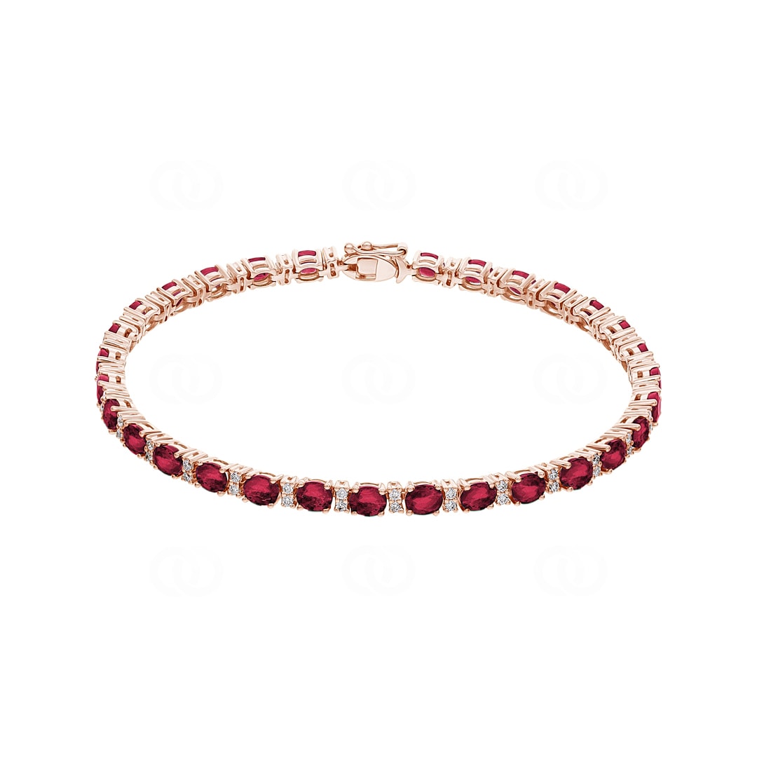 Tennisarmband 750/18 K Roségold mit Rubinen und Diamanten 0.45 ct H/si