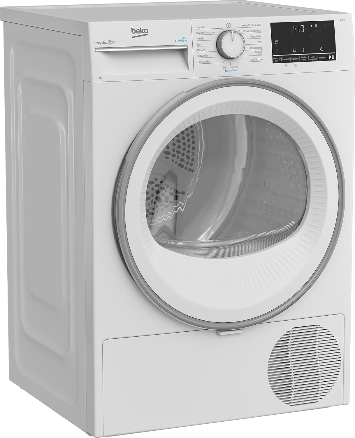 Beko B3T41239A Wäschetrockner, 7 kg, Frontlader Wärmepumpentrockner, SteamCure - Dampffunktion, kombinierter Filtermechanismus, 15 Programme, Knitterschutz, AquaWave Schontrommel, 54,3 cm tief, Weiß