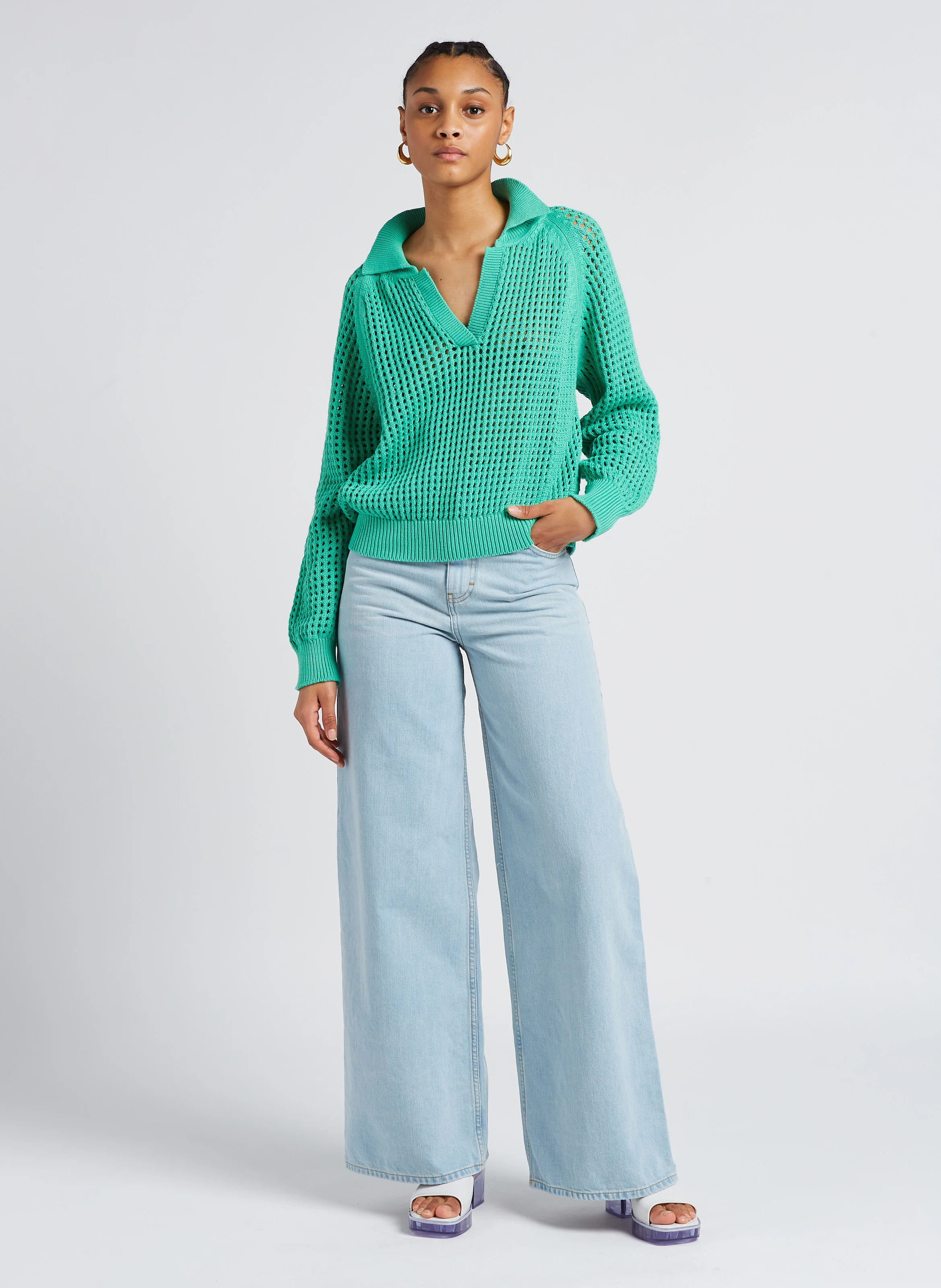 MORRIS - Pull à col classique ample en coton | Vert