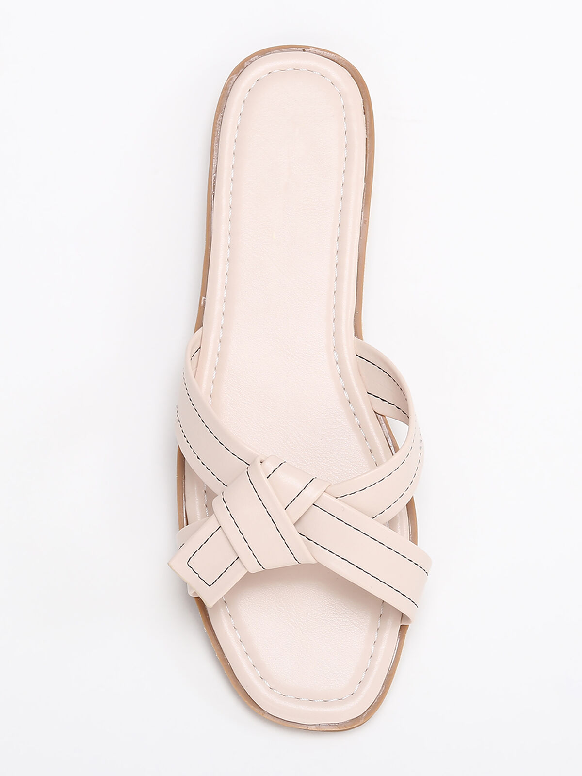 Mules à brides nouées avec surpiqures- Beige