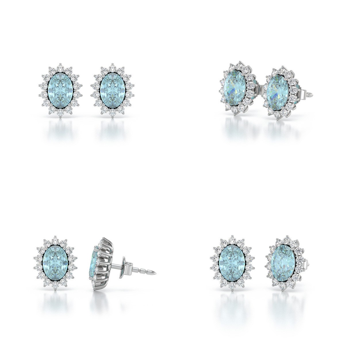 Boucles d'oreilles ADEN Or 585 Blanc et Aigue-Marine Forme Marquise 2.25grs