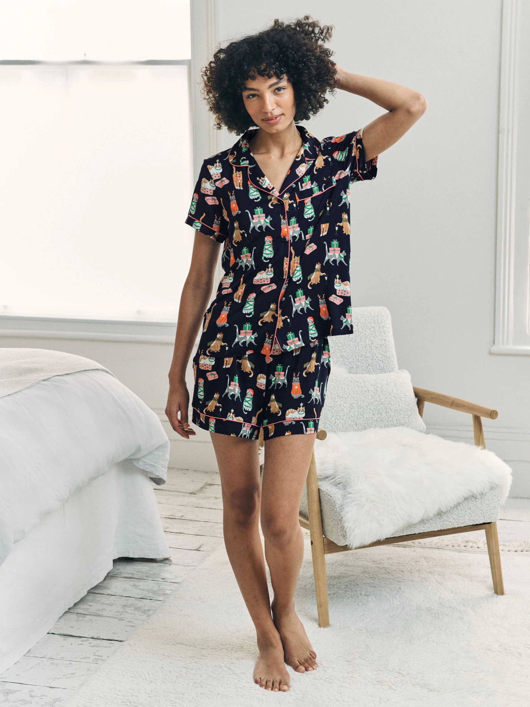 Chelsea Peers Christmas Cats Print Short Pyjamas Set