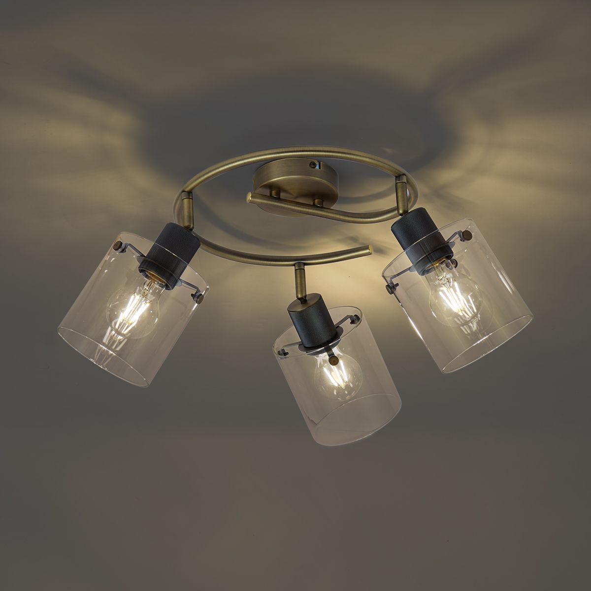 Design plafondspot brons met helder glas rond 3-lichts - Domo