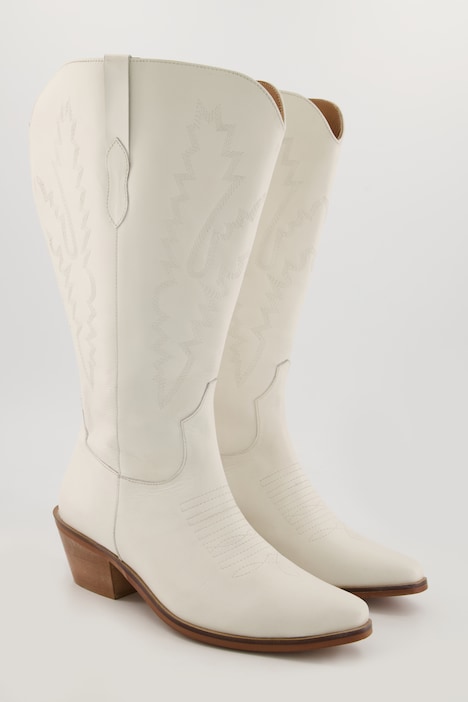 Leder-Cowboystiefel, XXL-Schaft, Westernstiefel, Stickerei, Weite H