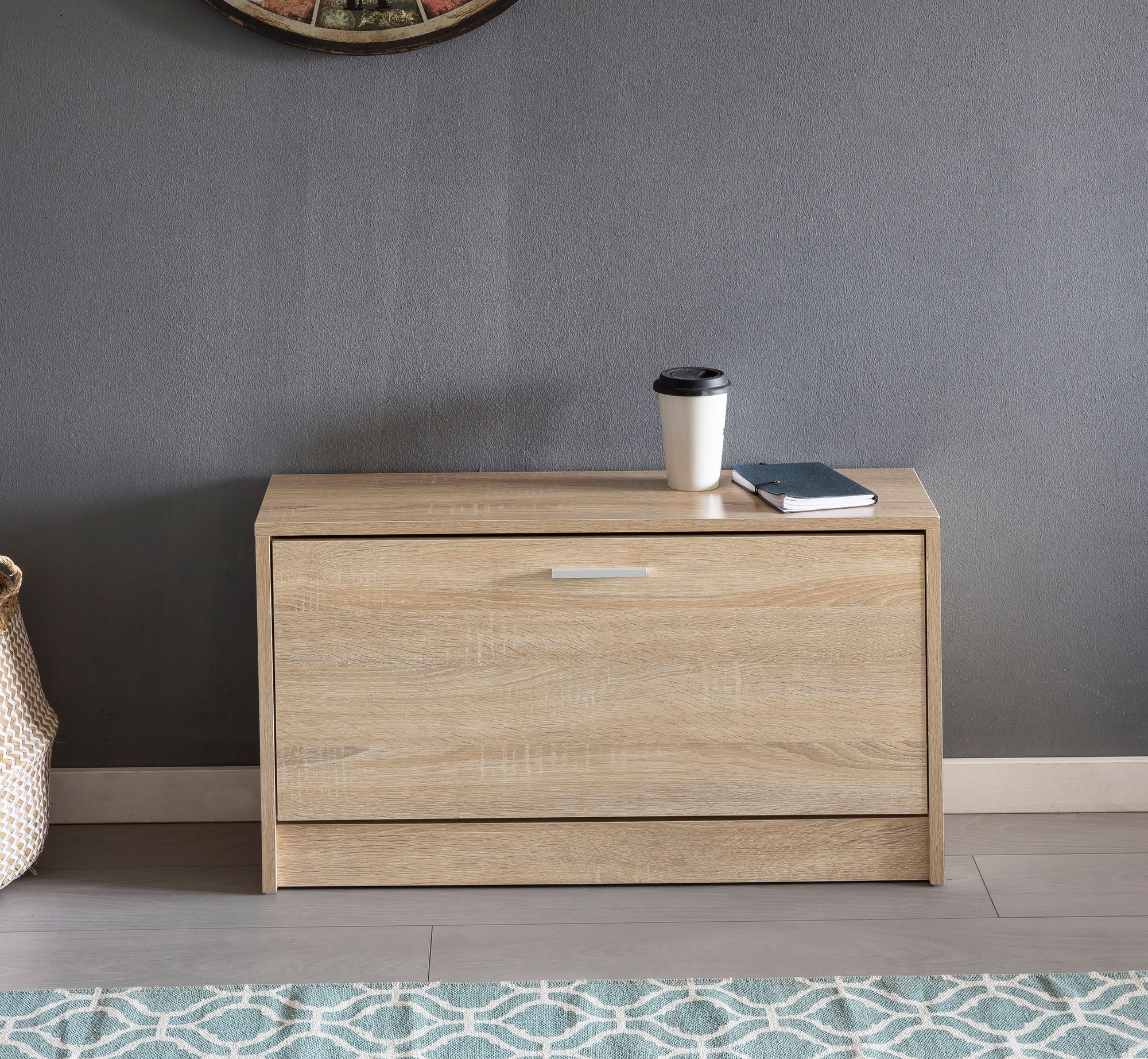 KADIMA DESIGN Holz Schuhkipper Bank: Kippfächer, verstellbarer Einlegeboden, Melaminharzbeschichtung