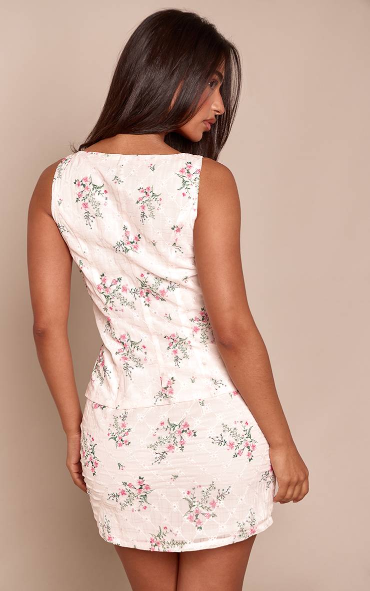 Blanc Mini-jupe Taille Basse Brodée Florale Petite Taille Avec Haut Coordonné