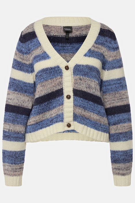 Strickjacke, Streifen, kurz, V-Ausschnitt, Langarm