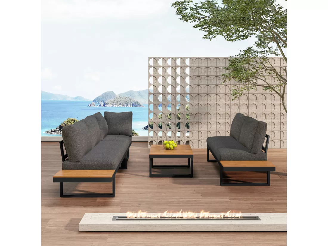 Ensemble de relaxation de jardin, position d'angle, chaise longue réglable (5 niveaux de réglage, max. 55°), avec table basse, gris + noir