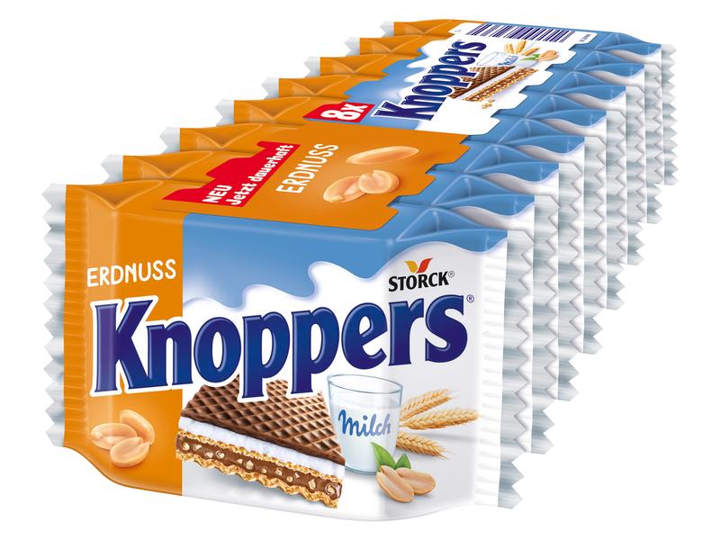 Storck Knoppers Waffeln Erdnuss 8 x 25 g Knusprige Waffelschnitte mit Erdnussfüllung