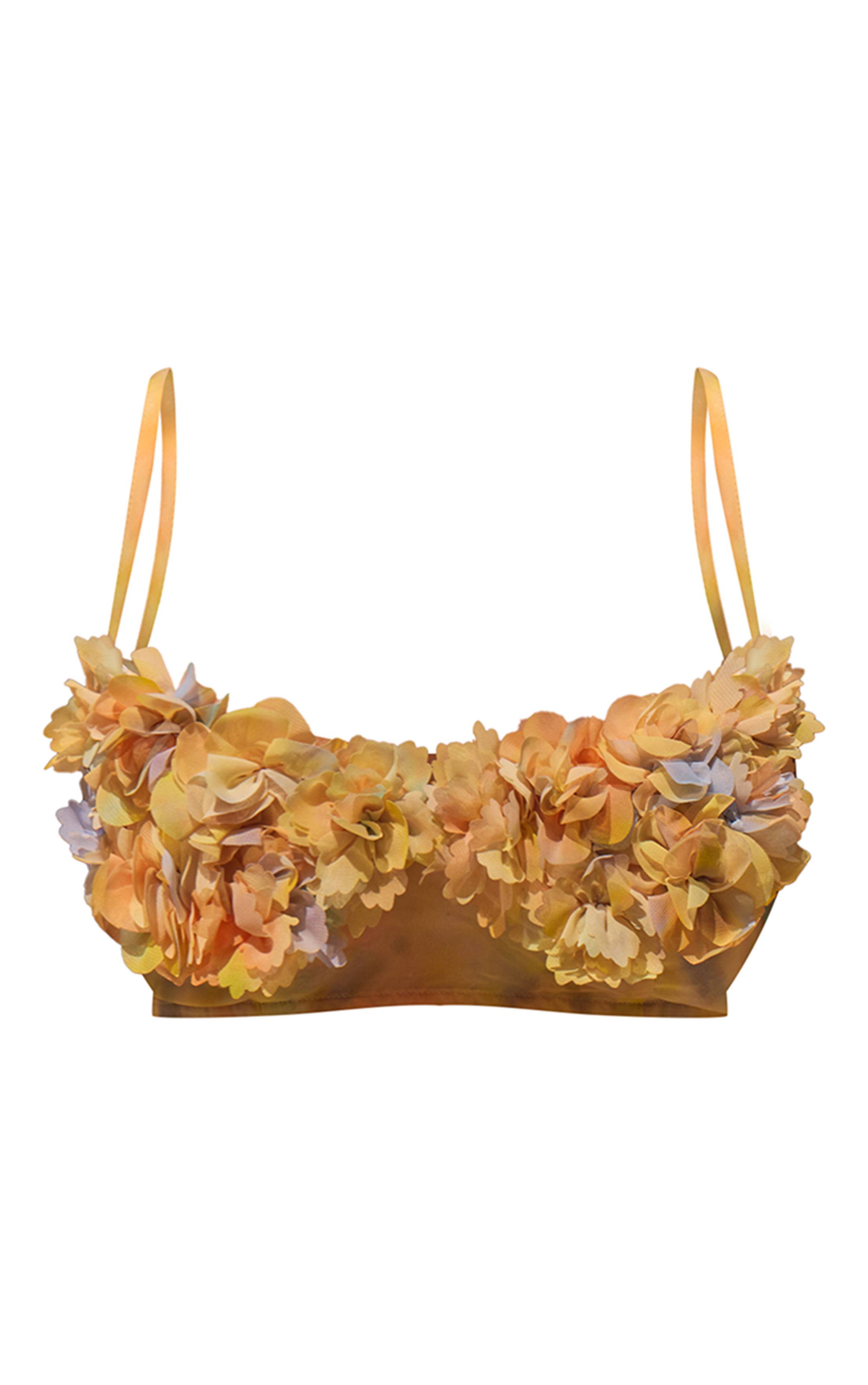 Pale Yellow Ensemble Coordonné Brassière À Bretelles Imprimé Tie-dye En Mousseline