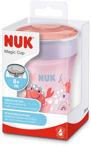 NUK Magic Cup 230ml, 360°-Trinkrand, abdichtende Silikonscheibe, ab 8 Monaten, rot