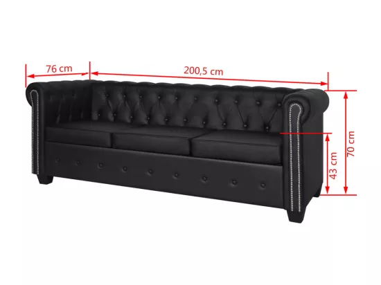 Canapé Chesterfield à 3 places cuir synthétique noir