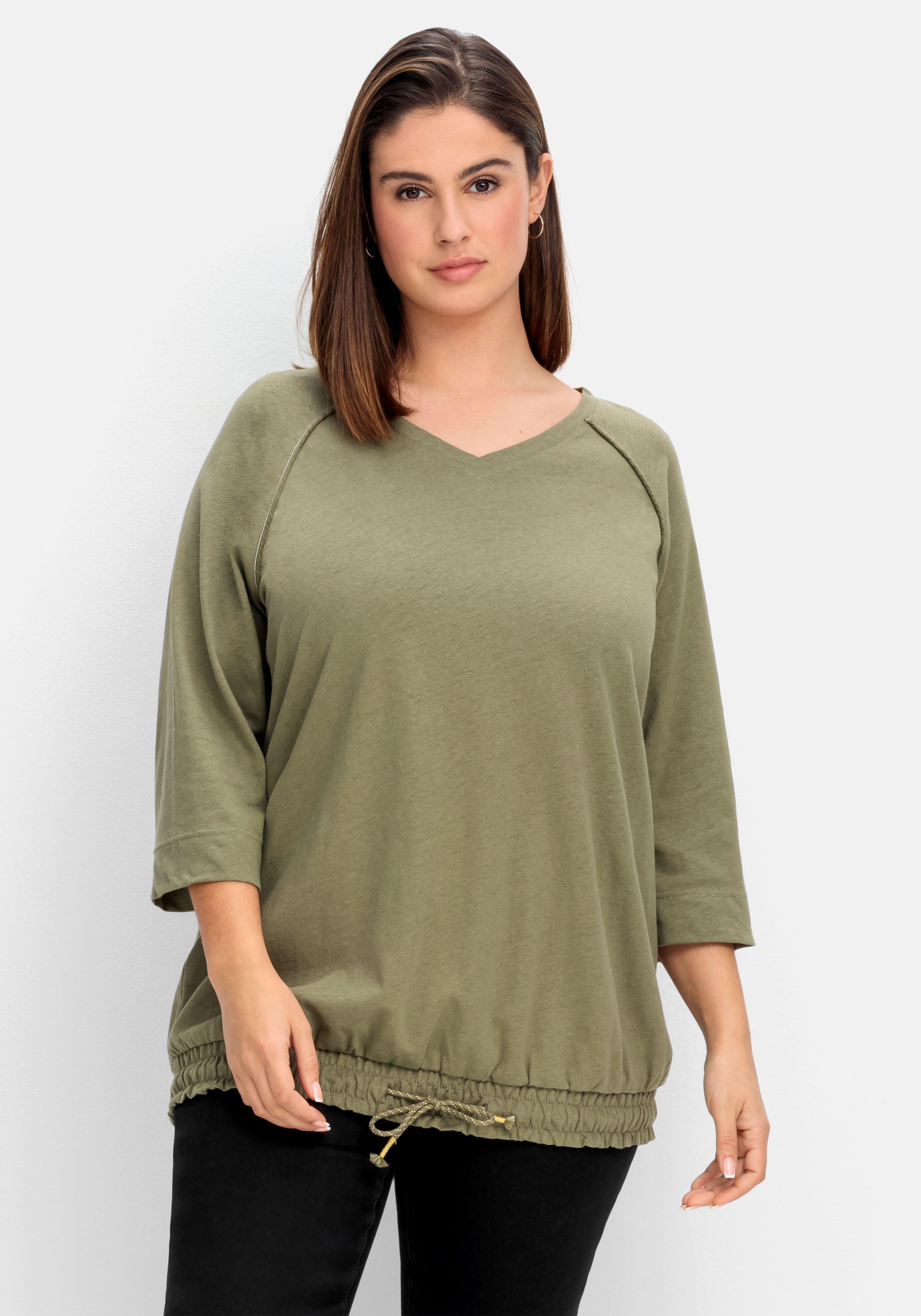 Shirt mit Tunnelzug am Saum, aus Leinen-Mix