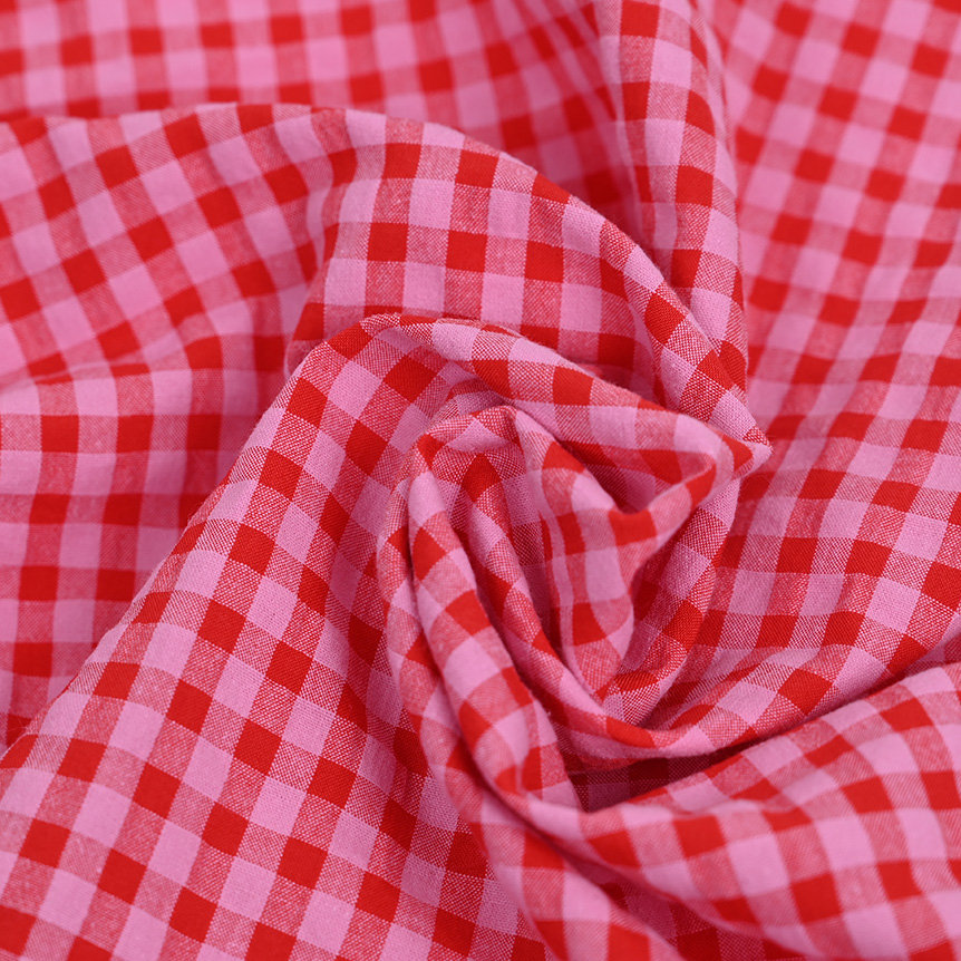 Tissu Coton Au Mètre Ex2428 Vichy Seersucker Rouge Rose