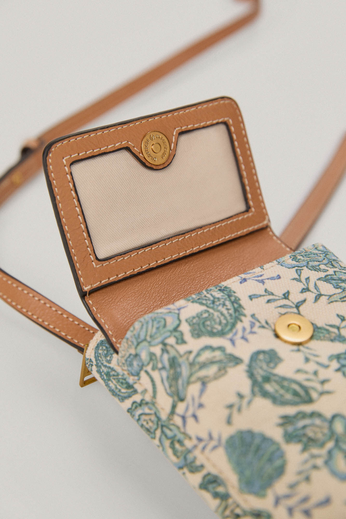 Bolsa para celular em lona e couro com estampa náutica - Azul