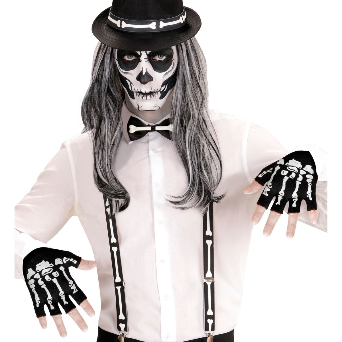 Halloween Handschoenen Zwart Wit Skelet Vingerloos