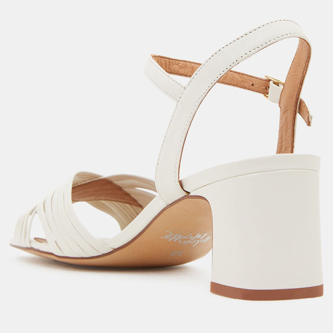 Galeries Lafayette Sandales en Cuir à brides croisées bout carré blanches - Talon 5.5 cm