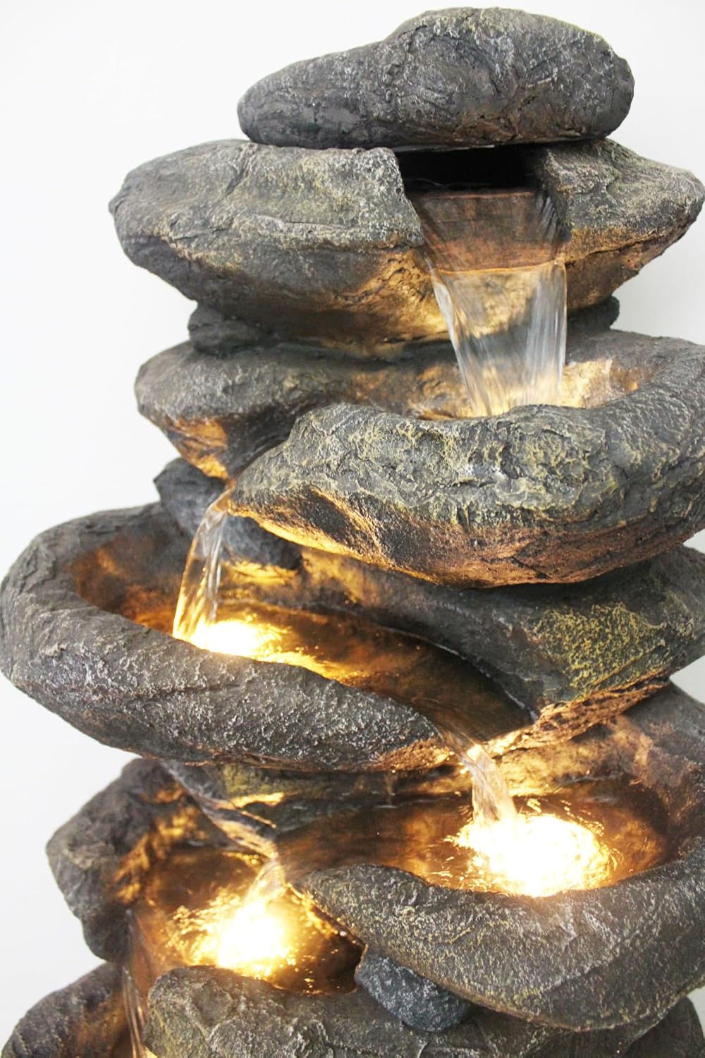 Großer Gartenbrunnen BK902 mit LED Beleuchtung Felsen Wasserfall Springbrunnen große Gartendeko Steinoptik 100 cm