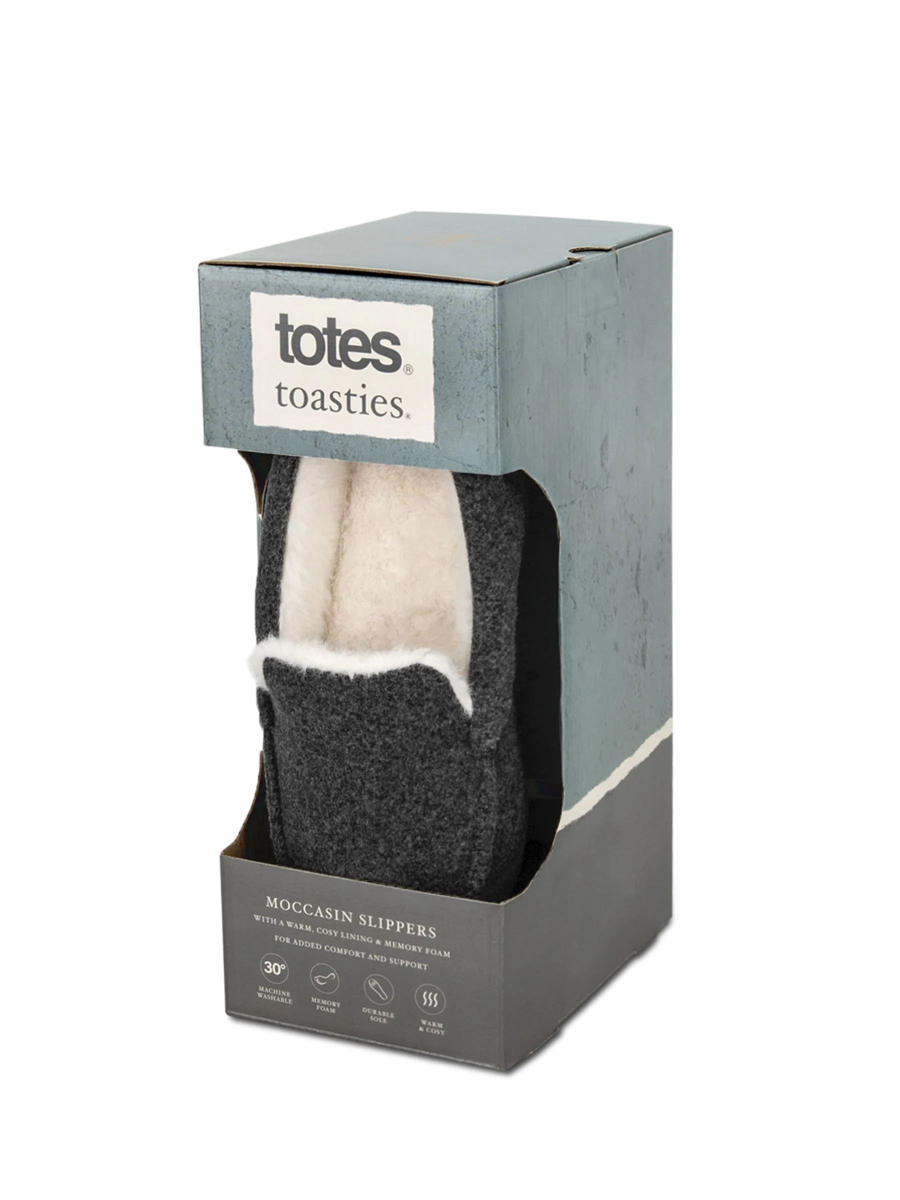 Totes Toasties Mens Felt Moccasin Slippers With Sherpa Lining