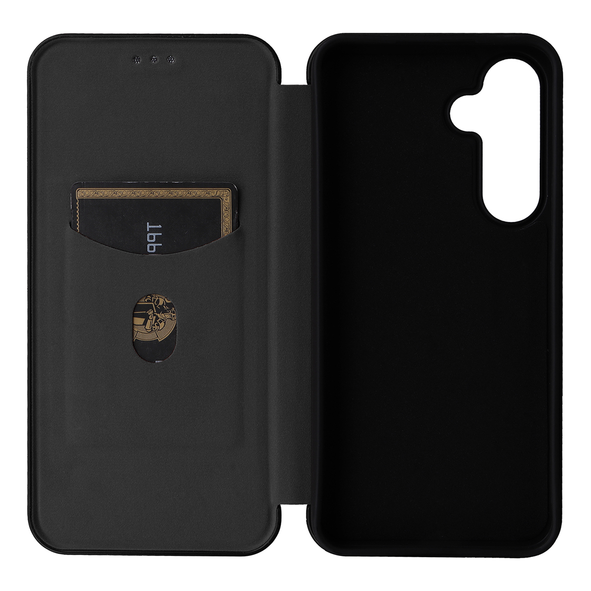 Samsung Galaxy S24 FE Leder Tasche Flip Cover Carbon Look - Schwarz