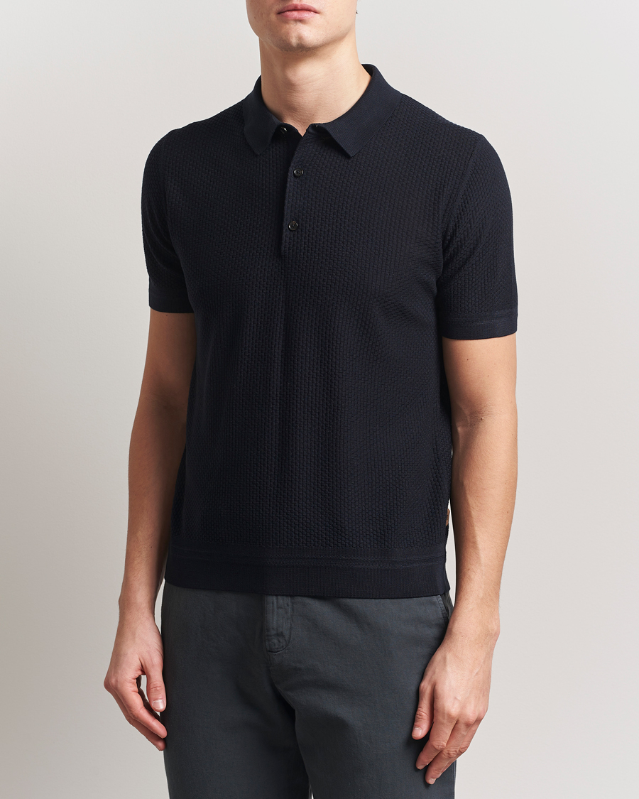 BOSS CAMEL Jeffrey Silk Knitted Polo Dark Blue