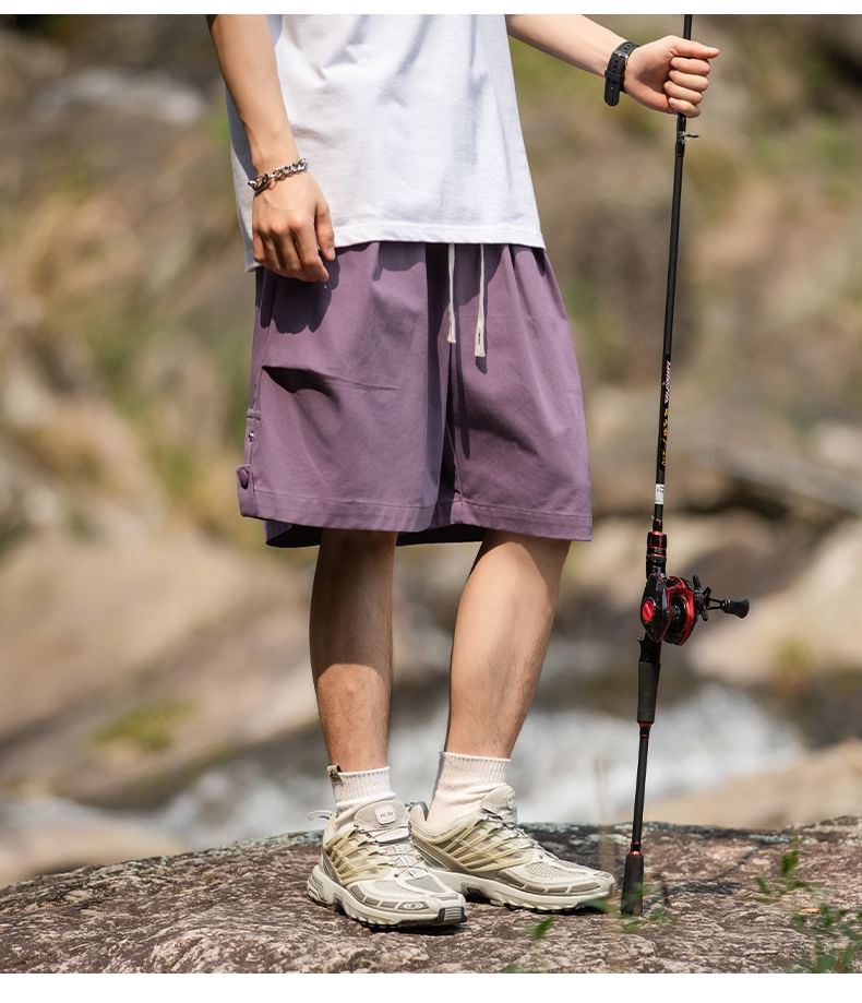Really Point - Mid Rise Plain Cargo Shorts
