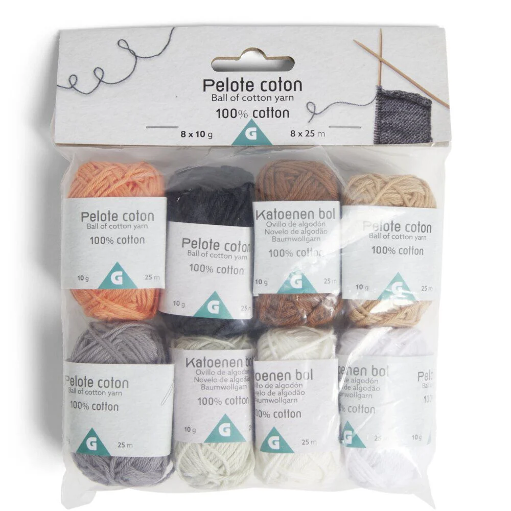 Lot de 8 pelotes 25m coton multicolore 10g