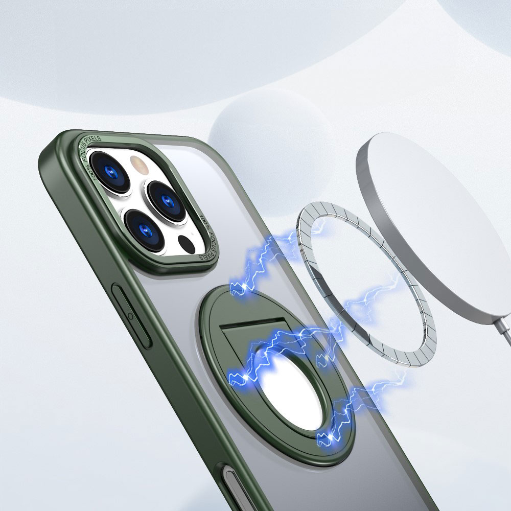iPhone 16 Pro Max MagSafe Hybrid Hardcase Hülle mit Kunststoff Rückseite und TPU Bumper   Kickstand Aufsteller - Lila / Transparent