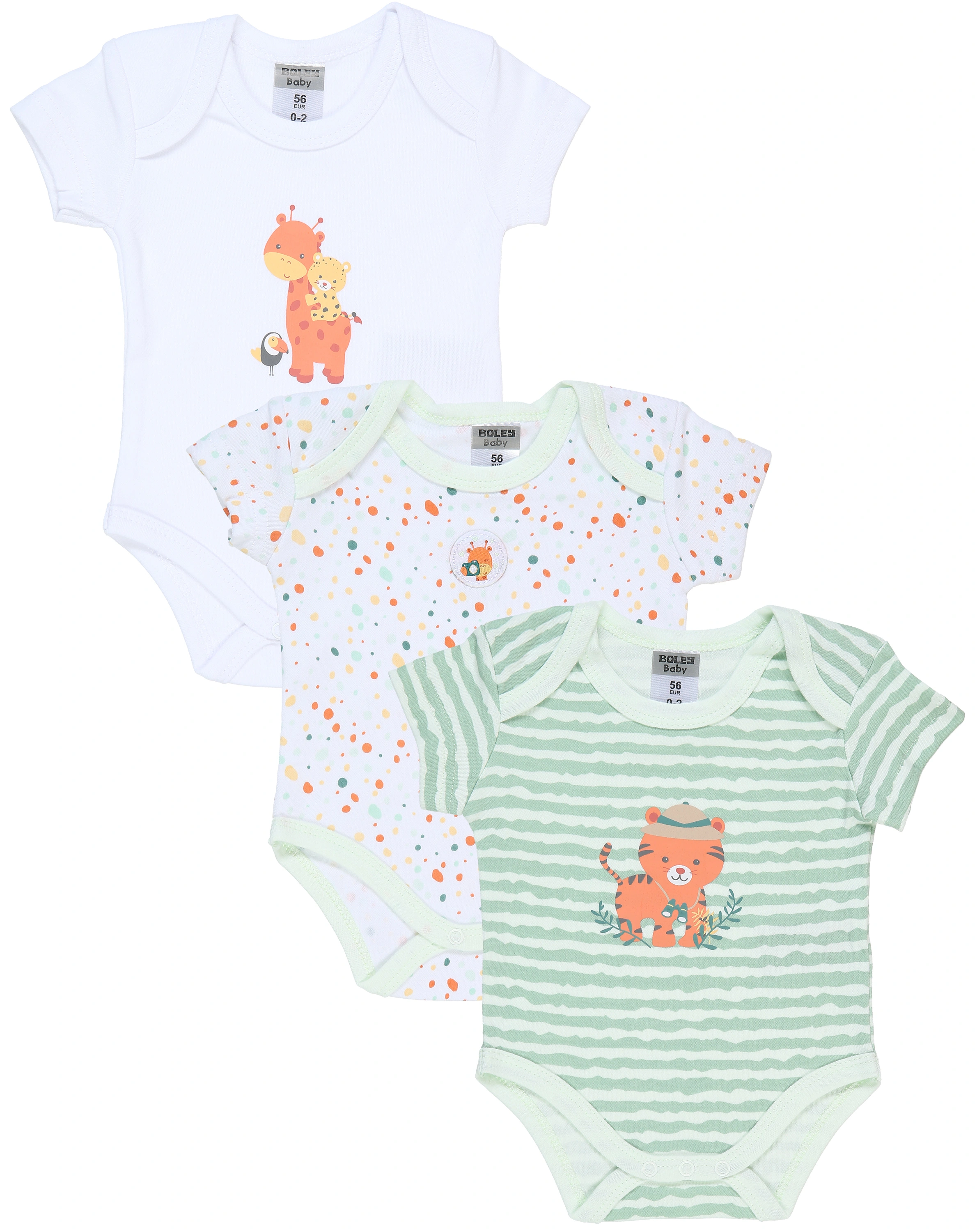 Kurzarm-Body ENJOY LIFE 3er-Pack in grün/weiß