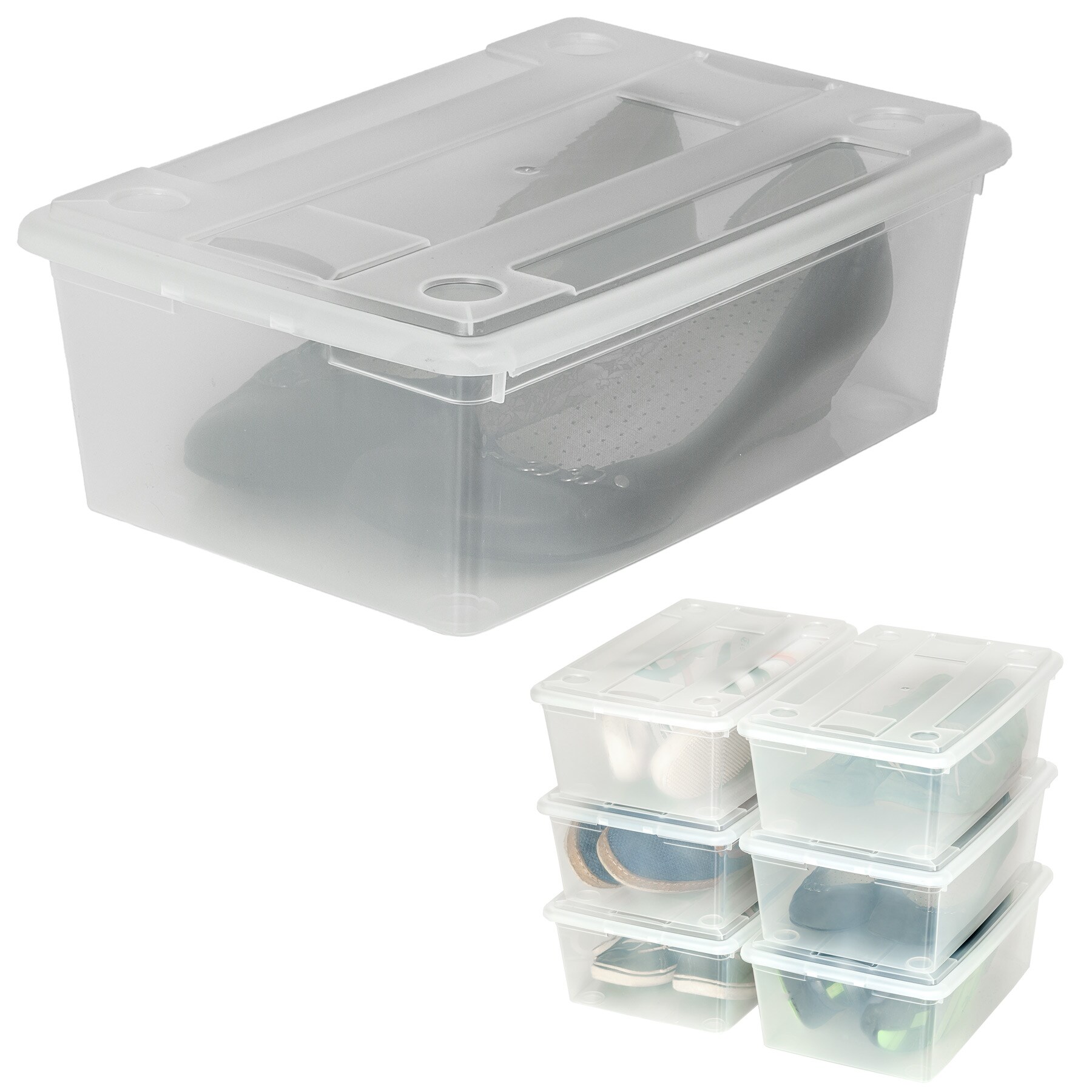 tectake® 12er-Set Schuhbox, mit Deckel, stapelbar, 33 x 23 x 12 cm