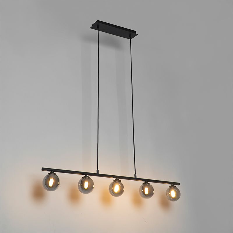 Moderne hanglamp zwart 100 cm 5-lichts met smoke glas - Athens